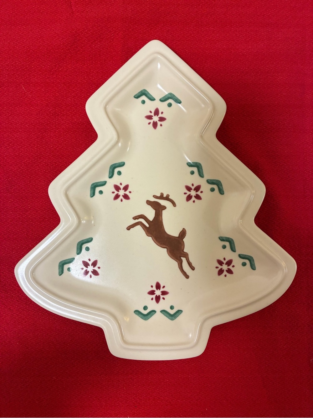 Pfaltzgraff Nordic Christmas Tree Shaped Dish with Reindeer